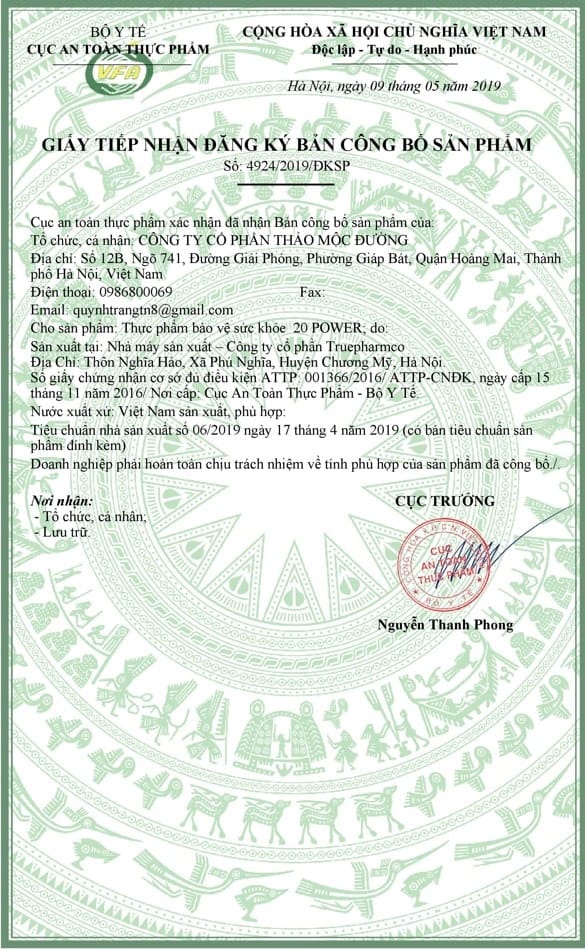 giấy chứng nhận 20 power