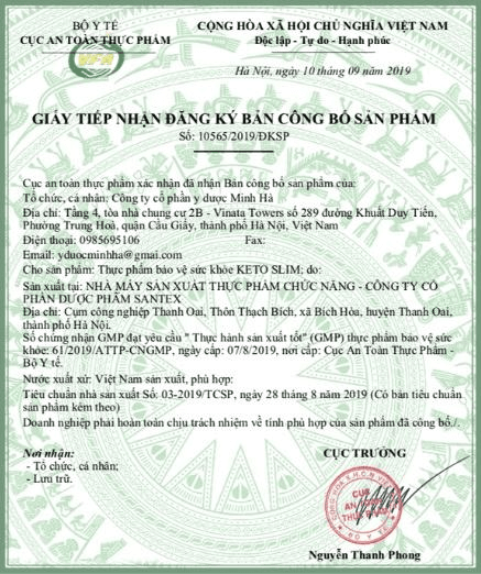 giấy chứng nhận keto slim