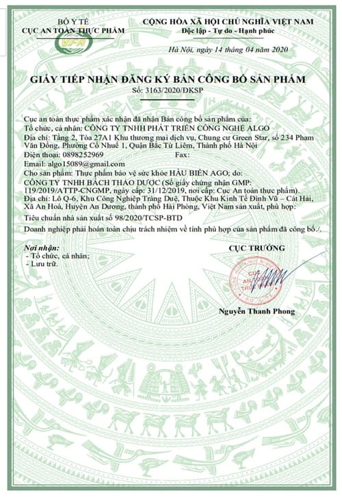 giấy phép hàu biển ago