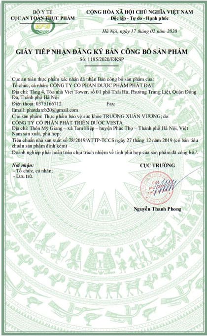 giấy chứng nhận trường xuân vương