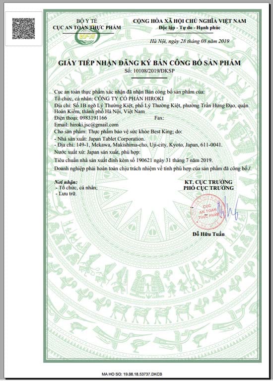 Giấy công bố Best King