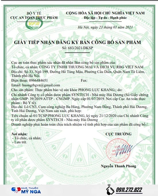 Giấy công bố Phong Lực Khang