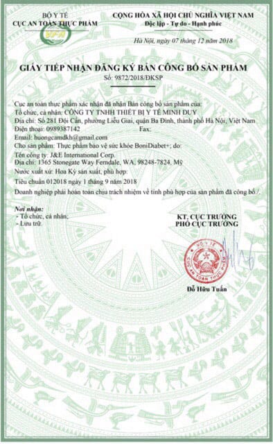 Giấy công bố Bonidiabet