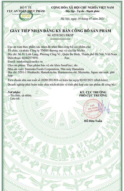 giấy đăng ký sarafine